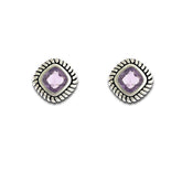 Sterling Silver Amethyst Gem Square Earrings
